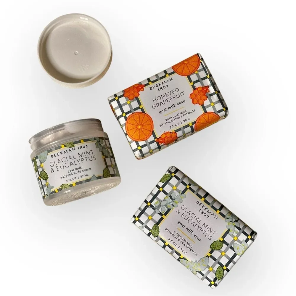 Beekman Goatmilk Gift Set Soap Body Cream Honeyed Grapefruit Mint Eucalyptus New